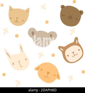 Ensemble de six têtes différentes d'animaux mignons. Illustration de Vecteur