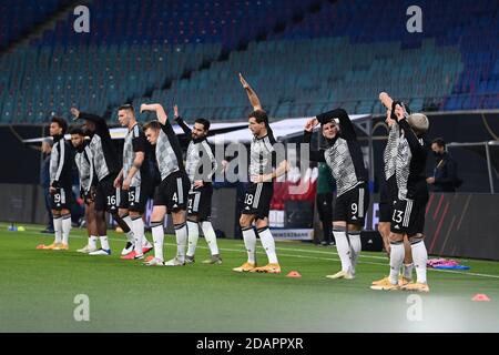 Leipzig, Allemagne. 14 novembre 2020. Les joueurs de l'équipe allemande s'échauffent. GES/football/UEFA Nations League: Allemagne - Ukraine, 11/14/2020 football/football: UEFA Nations League: Allemagne contre Ukraine, Leipzig, 14 novembre 2020 | usage dans le monde crédit: dpa/Alay Live News Banque D'Images