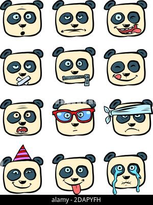 Panda Emoji visages avec différentes émotions collection ensemble caractère, animal mignon Illustration de Vecteur