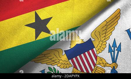Ghana et îles Vierges États-Unis deux drapeaux tissu textile, texture de tissu Banque D'Images