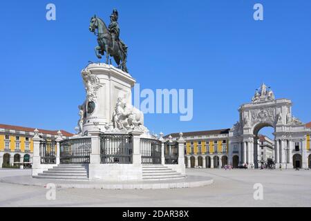 Roi José I statue équestre, Praca do Comercio, Baixa, Lisbonne, Portugal Banque D'Images