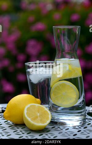 Eau de citron dans la carafe et les citrons, Allemagne Banque D'Images