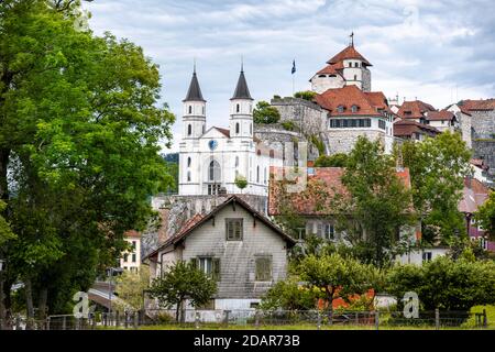 Forteresse d'Aarburg, Eglise réformée d'Aarburg, Aarburg, Zofingen, Canton d'Argau, Suisse Banque D'Images