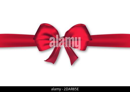 Noeud décoratif rouge satiné réaliste avec ruban horizontal. Modèle d'élément d'emballage en satin de Noël pour carte de vœux, invitation, décoration de mariage Illustration de Vecteur