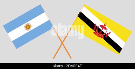 Drapeaux croisés du Brunei et de l'Argentine. Couleurs officielles. Proportion correcte. Illustration vectorielle Illustration de Vecteur