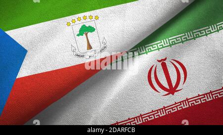 Guinée équatoriale et Iran deux drapeaux tissu textile, texture de tissu Banque D'Images