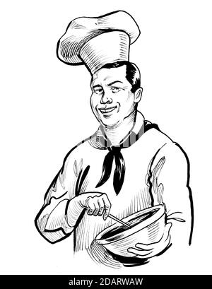 Caractère chef. Dessin noir et blanc Banque D'Images