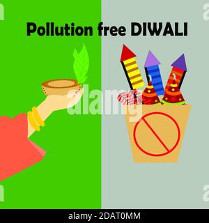 Célébration de l'Eco friendly Diwali/ Deepavali, dire non aux crackers, aller vert Diwali , à la situation de pandémie ou utiliser des crackers verts. Banque D'Images