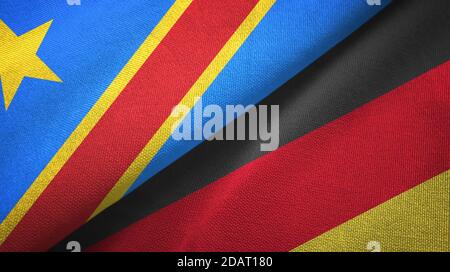 République démocratique du Congo et Allemagne deux drapeaux tissu textile, texture de tissu Banque D'Images