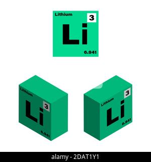 Lithium, élément chimique du tableau périodique. Icône plate et image isométrique. Vecteur isolé sur fond blanc Illustration de Vecteur