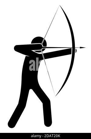 l'homme, un archer vise une cible, une proie sur la chasse. Athlète de tireur. Vecteur isolé sur fond blanc Illustration de Vecteur