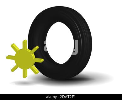 pneu de voiture d'été réaliste sur un fond transparent avec un icône soleil Illustration de Vecteur