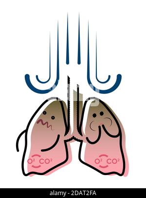 illustration, fumeurs poumons, nausées et vomissements, se sentir malade. Prévention des maladies respiratoires. Vecteur isolé Illustration de Vecteur