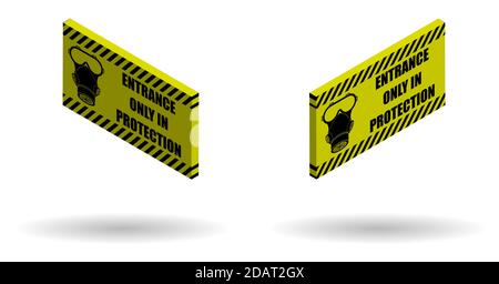 signe jaune isométrique de danger biologique et chimique avec un masque à gaz et des bandes noires. Production nocive. Illustration vectorielle Illustration de Vecteur