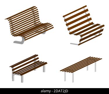 vecteur 3d isométrique, ensemble de bancs de parc et de jardin sur fond transparent Illustration de Vecteur