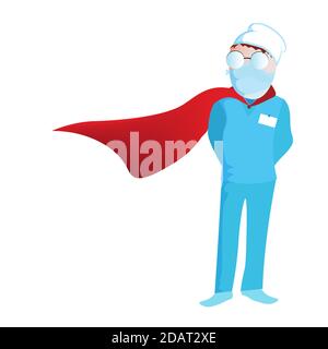 médecin superhéros. Professionnel dans un style de dessin animé. Vecteur isolé sur fond blanc Illustration de Vecteur