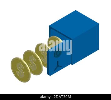 Coffre-fort ouvert en acier avec pièces américaines. Dollar. Isométrique, vecteur isolé Illustration de Vecteur