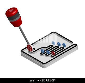 boîte de vitesses de voiture stylisée pour la route avec des panneaux en isométriques. Conduite soignée. Conformité aux réglementations de circulation. Vecteur isolé sur fond blanc Illustration de Vecteur