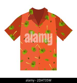 Chemise d'été à manches courtes orange. Décoration de palmiers et noix de coco. Vêtements d'été. Vecteur isolé sur fond blanc Illustration de Vecteur