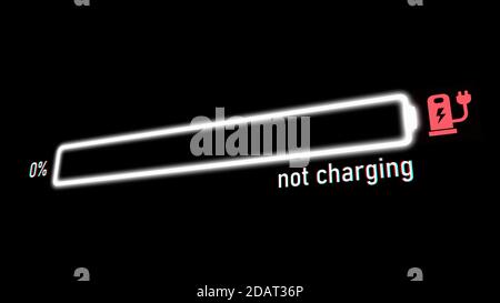 Barre de progression de la charge électrique, indicateur de charge de la batterie du véhicule électrique ou du téléphone indiquant la charge de la batterie. L'indicateur de charge de la batterie indique 0 % de charge Banque D'Images