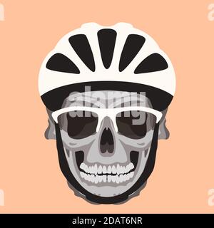 crâne humain dans un casque, illustration vectorielle, style plat, vue de face Banque D'Images
