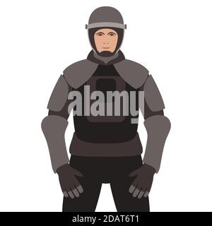 Police en armure, illustration vectorielle, style plat, vue de face Banque D'Images