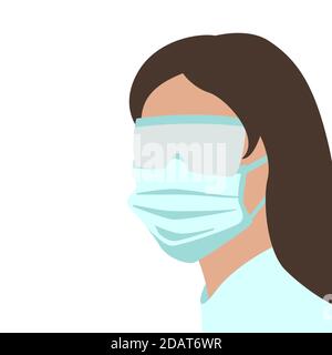 femme en masque et lunettes de protection, illustration vectorielle, style plat Banque D'Images