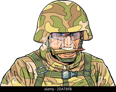 Militaire agressif dans le camouflage et le casque Illustration de Vecteur