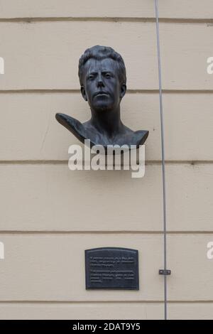 Le buste du compositeur autrichien Gustav Mahler dans une maison qu'il séjourna à Ljubljana, en Slovénie Banque D'Images