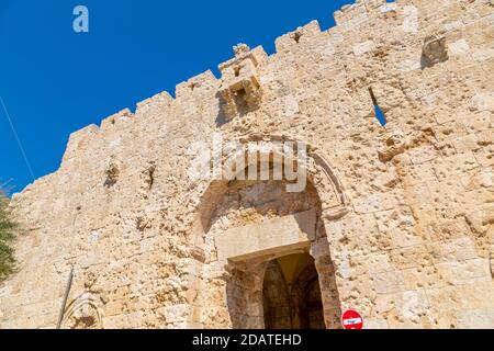 Trous de tir à la porte de Sion dans la vieille ville, la vieille ville, site du patrimoine mondial de l'UNESCO, Jérusalem, Israël, Moyen-Orient Banque D'Images