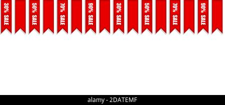 motif de bordure sans couture avec solde offrant 30 50 70 90 % de rabais. motif promotionnel de liquidation du vendredi fou pour l'emballage des cartes de banderole Illustration de Vecteur