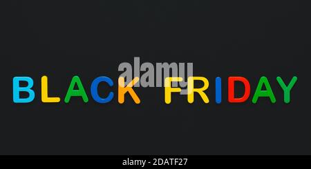 Vendredi noir - texte, un seul mot de lettres colorées sur tableau noir. Police sur la bannière. Shopping de vacances concept, donnant acheter jour, le jour après thanksärd Banque D'Images