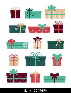 Ensemble de boîtes-cadeaux de noël avec noeuds Illustration de Vecteur
