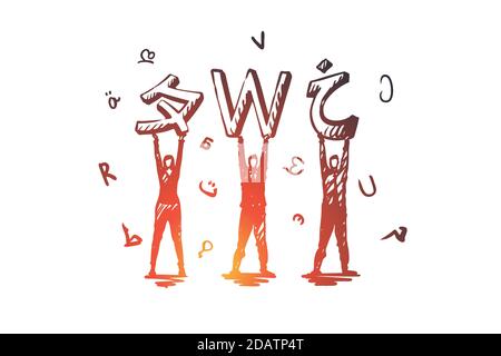 Langue, cours, anglais, étudier, concept de classe. Vecteur isolé tracé à la main. Illustration de Vecteur