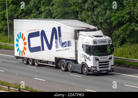 CML Culina Group camions de livraison de transport, camion, véhicules lourds, transport, camion, transporteur de fret, véhicule, industrie européenne du transport commercial HGV, M6 à Manchester, Royaume-Uni Banque D'Images