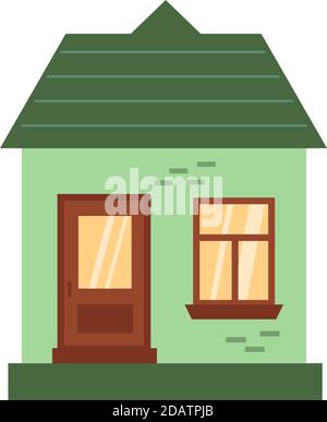 petite maison verte avec un toit et des fenêtres jaunes Illustration de Vecteur