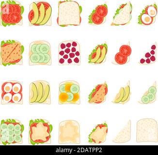 ensemble de sandwichs vue de dessus, différentes options de remplissage, nourriture saine légumes végétariens Illustration de Vecteur