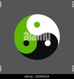 Symbole yin yang triple, trois couleurs en équilibre. Blanc, noir et vert. Illustration de clip art vectoriel pour la conception du logo. Illustration de Vecteur