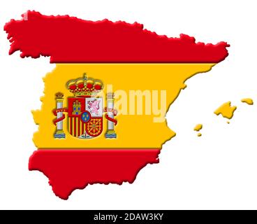 Carte 3D de l'Espagne avec les couleurs de la nationale espagnole drapeau Banque D'Images