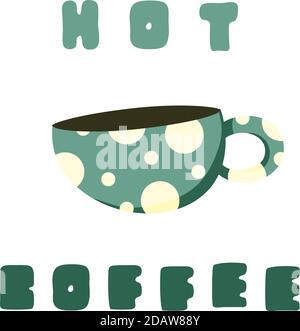 Grande tasse verte avec imprimé à pois pour le café ou le thé. Café chaud. Illustration de Vecteur