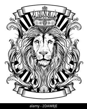 Blason de la tête du lion avec couronne - illustration vectorielle Illustration de Vecteur