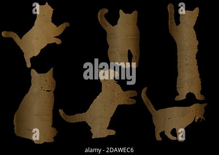 ensemble de chats silhouette, lignes dorées sur fond noir, illustration vectorielle, eps 10 Illustration de Vecteur