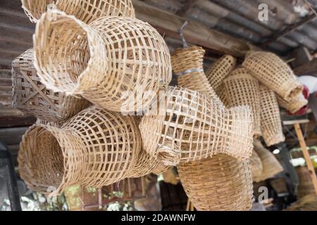 Panier artisanal en osier de Thaïlande Banque D'Images