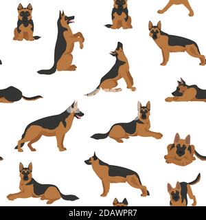 Chiens de berger allemands dans différentes poses. Motif transparent pour les personnages de Berger. Illustration vectorielle Illustration de Vecteur