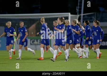 Borehamwood, Royaume-Uni. 15 novembre 2020. L'équipe de Chelsea célèbre après avoir obtenu son score lors du match de Super League féminin de la FA entre Arsenal et Chelsea à Meadow Park à Borehamwood. FEDERICO GUERRA MARANESI/SPP crédit: SPP Sport Press photo. /Alamy Live News Banque D'Images