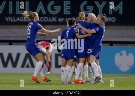 Borehamwood, Royaume-Uni. 15 novembre 2020. L'équipe de Chelsea célèbre après avoir obtenu son score lors du match de Super League féminin de la FA entre Arsenal et Chelsea à Meadow Park à Borehamwood. FEDERICO GUERRA MARANESI/SPP crédit: SPP Sport Press photo. /Alamy Live News Banque D'Images