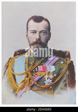 Photo rétro colorée de Nicholas II de Russie. Nicholas II ou Nikolai II Alexandrovitch Romanov (1868 – 1918), connu dans l'Église orthodoxe russe sous le nom de Banque D'Images