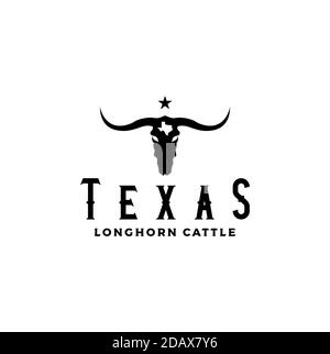 silhouette de western Bull Cow Head avec étoile et carte du texas logo Illustration de Vecteur