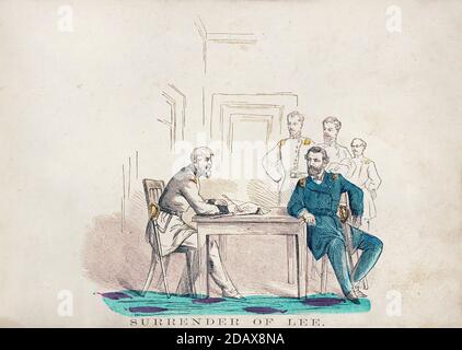 Guerre de Sécession. 1861-1865. La remise du général Robert E. Lee au lieutenant général Ulysses S. Grant au palais de justice d'Appomattox. ÉTATS-UNIS. Avril 9, Banque D'Images