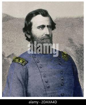 Gravure de Ulysses S. Grant. Ulysses S. Grant (1822 – 1885) était un soldat et un homme politique américain qui a été le 18e président de United St Banque D'Images